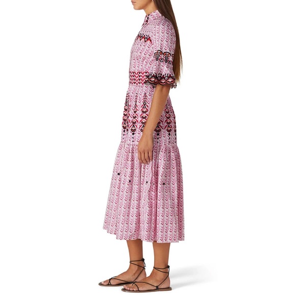 Temperley London Poet Tea Length Embroidered Dress Pink Eyelet Midi Small 4 - Picture 4 of 17